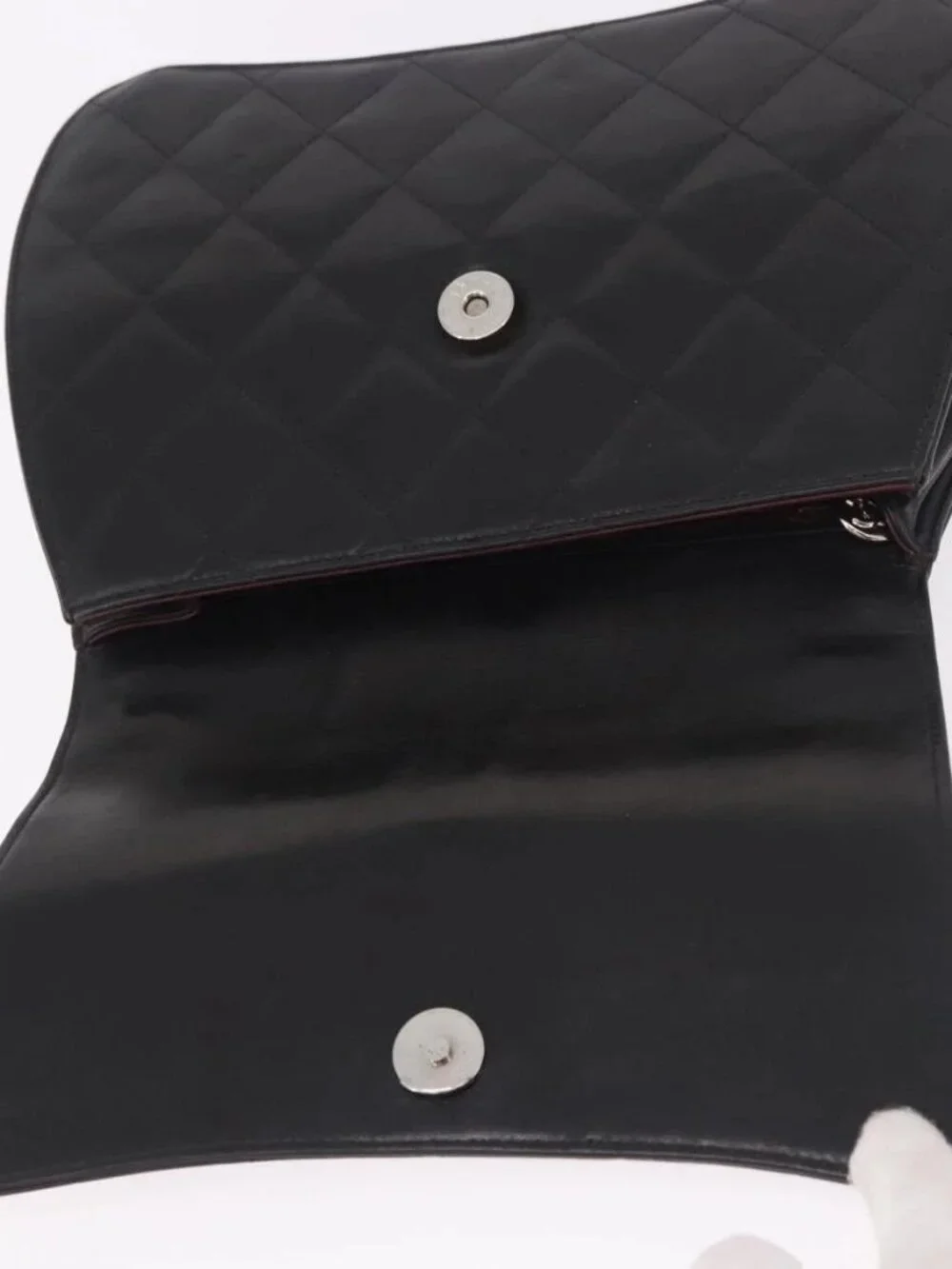 CHANEL Matelasse Chain Hand Bag Lamb Skin Black Silver CC Auth 185765